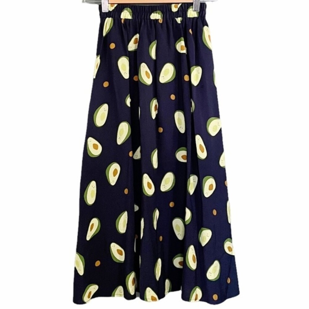 Cellabie Skirt Smiling Avocado Print Midi Novelty Skirt Navy Blue XXS One Size - Picture 10 of 11